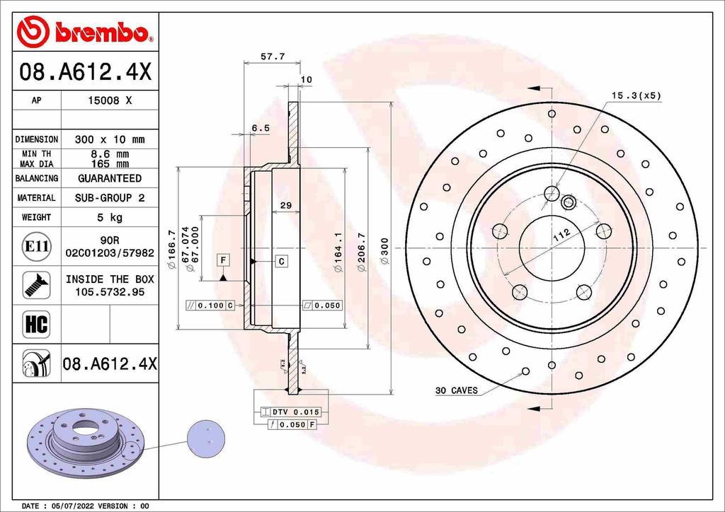 BRAKE DISC REAR 276MM BREMBO MERC (CROSS DRILLED)