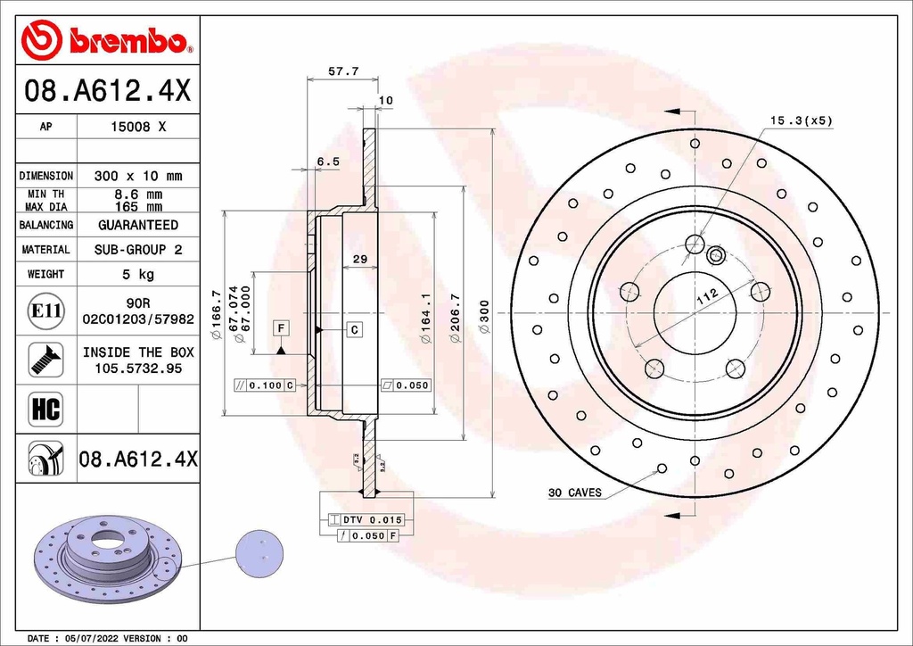 REAR DISC CROSS DRILLED BREMBO MERC