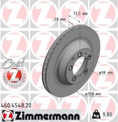BRAKE DISC REAR 358MM ZIMMERMANN VAG