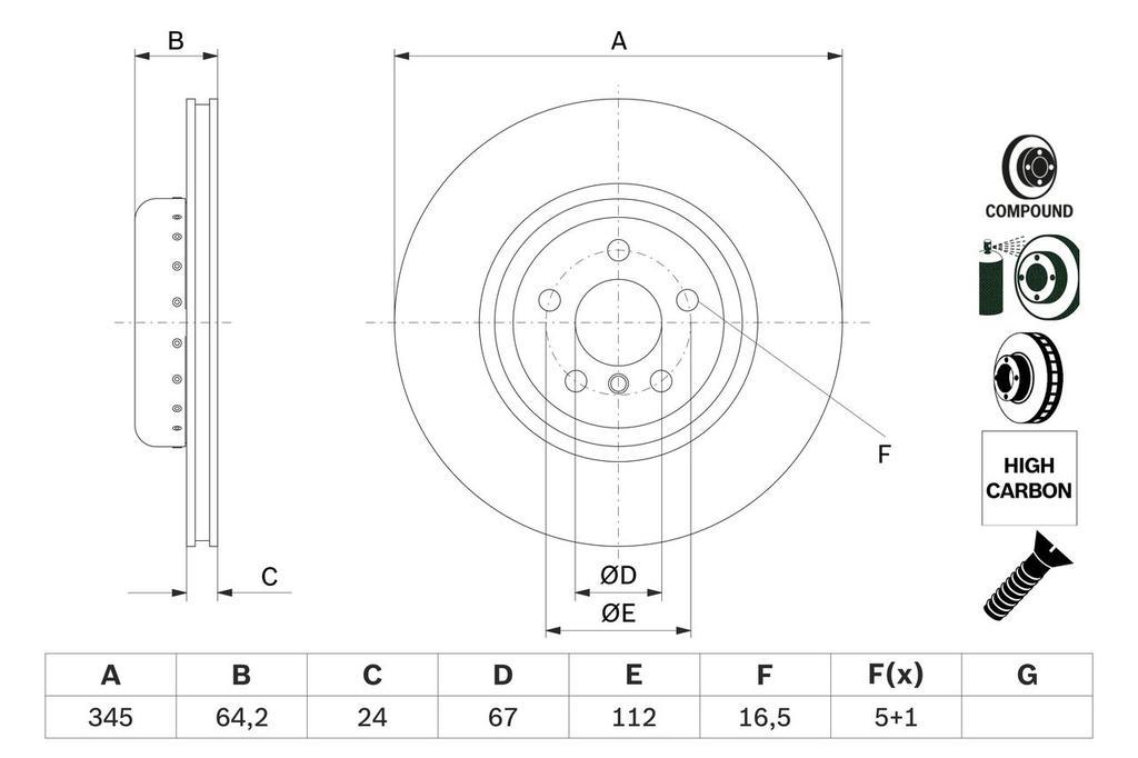 BRAKE DISC REAR 345MM BOSCH BMW (DUEL CAST)