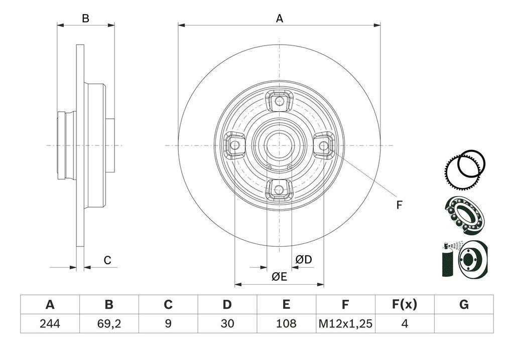 BRAKE DISC REAR 288MM BOSCH PSA (WITH HUB)