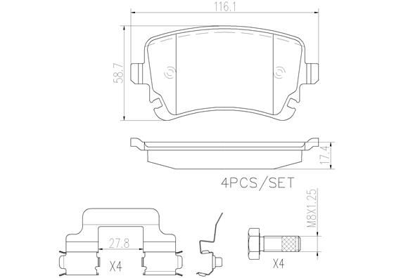 REAR PADS BREMBO CERAMIC VAG NO SENSOR