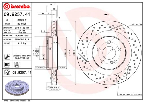 REAR DISC 330MM CROSS DRILLED BREMBO MERC