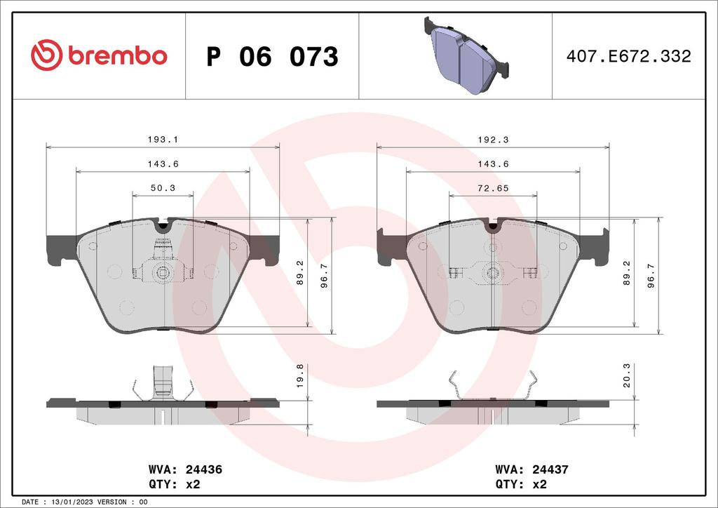 BRAKE PADS FRONT BREMBO BMW