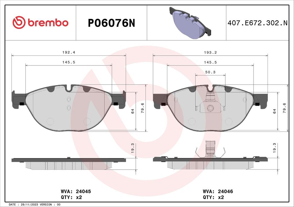 BRAKE PADS FRONT BREMBO CERAMIC BMW