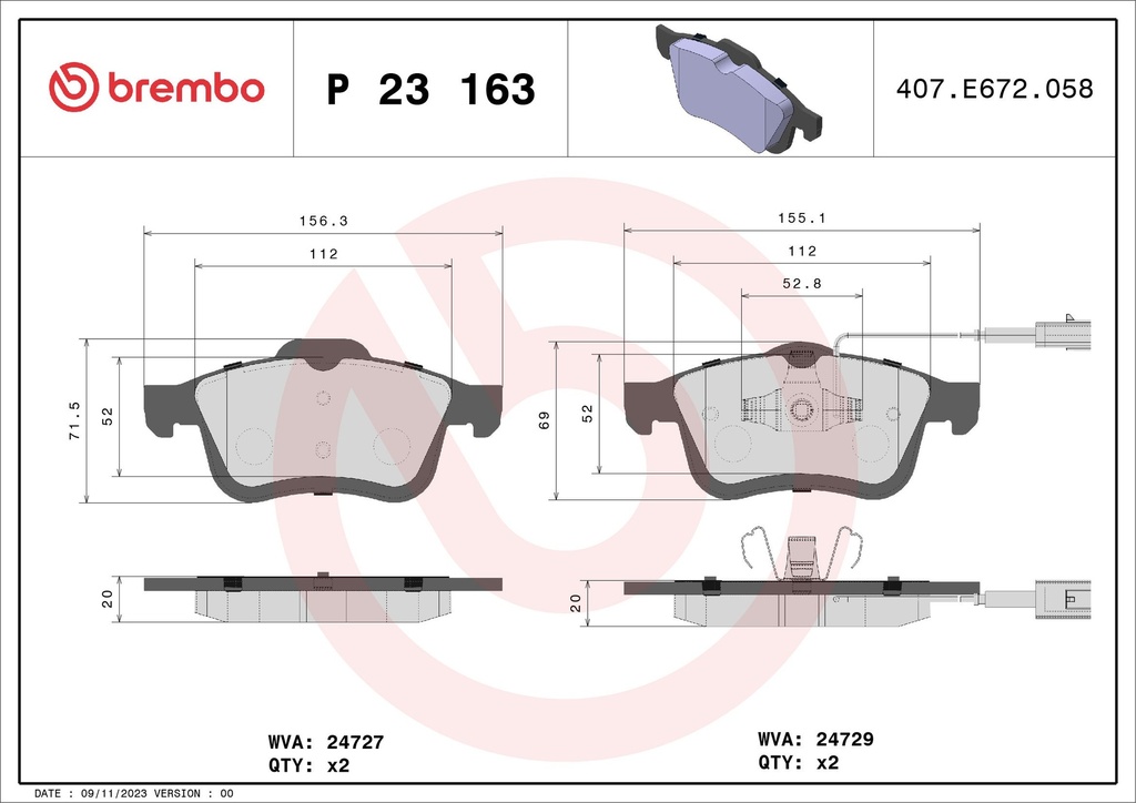 FRONT PADS BREMBO FIAT