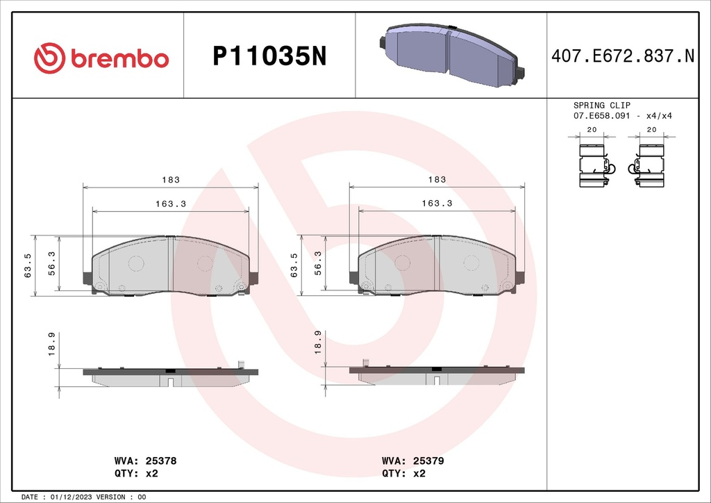 FRONT PADS BREMBO CERAMIC FIAT DODGE JEEP CHRYSLER