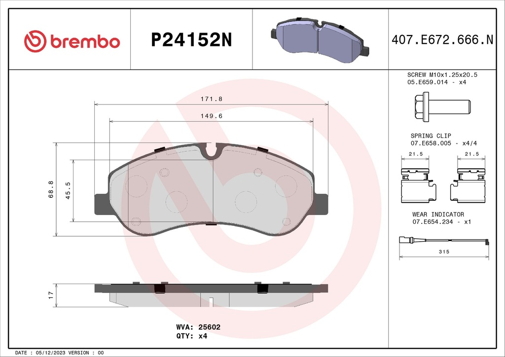 FRONT PADS BREMBO CERAMIC FORD