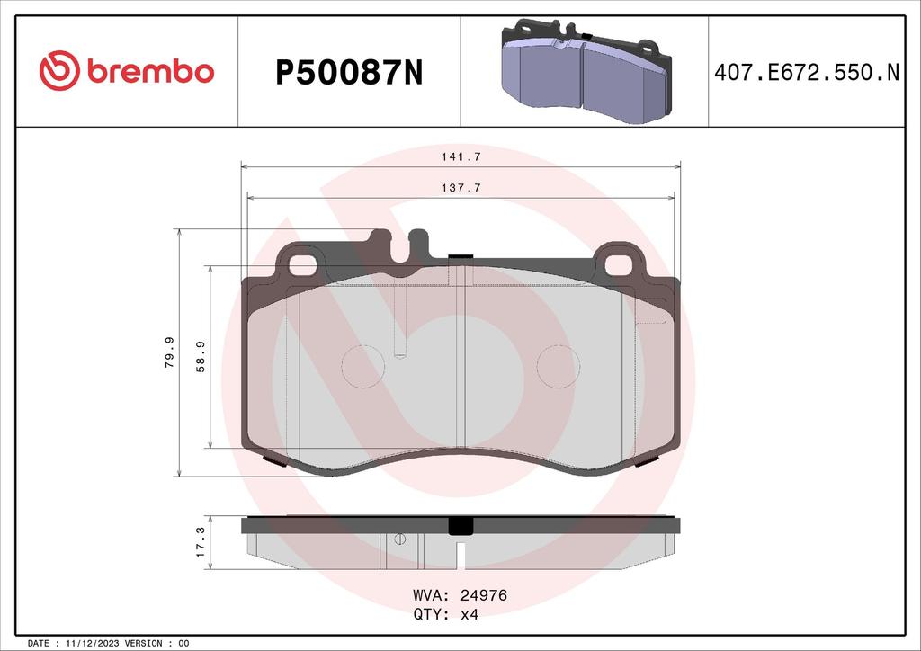 BRAKE PADS FRONT BREMBO CERAMIC MERC