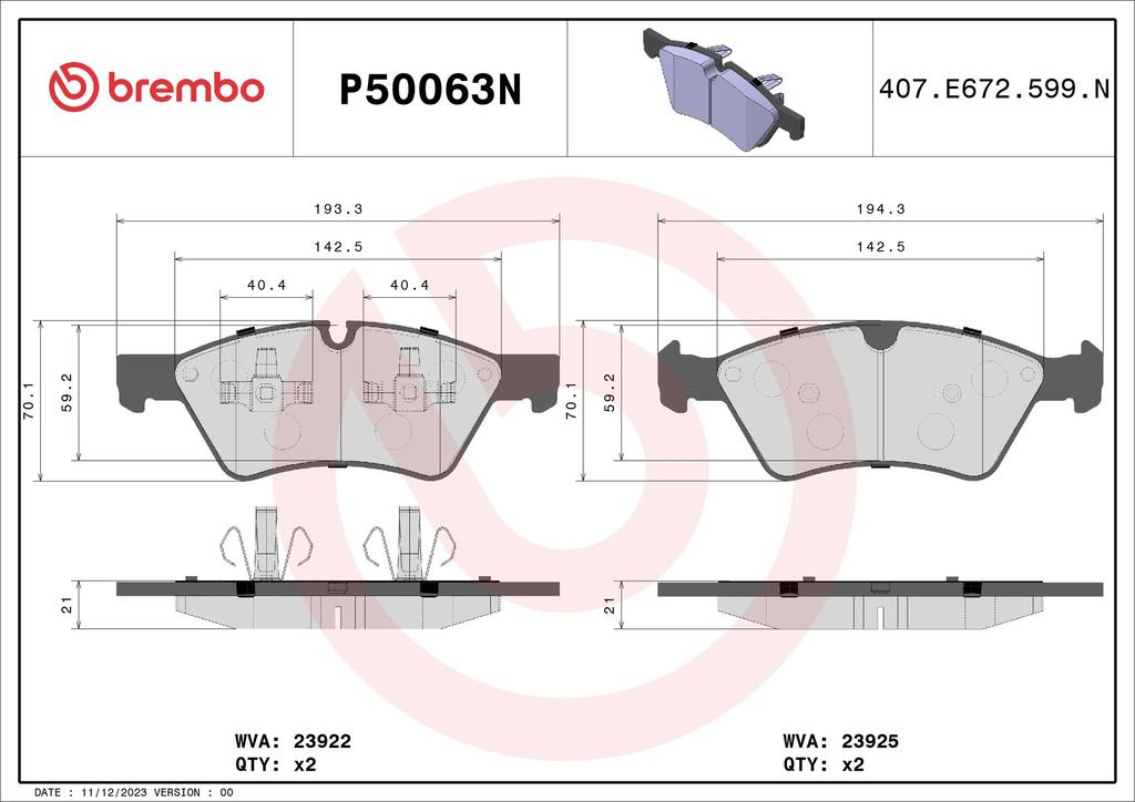 BRAKE PADS FRONT BREMBO CERAMIC MERC