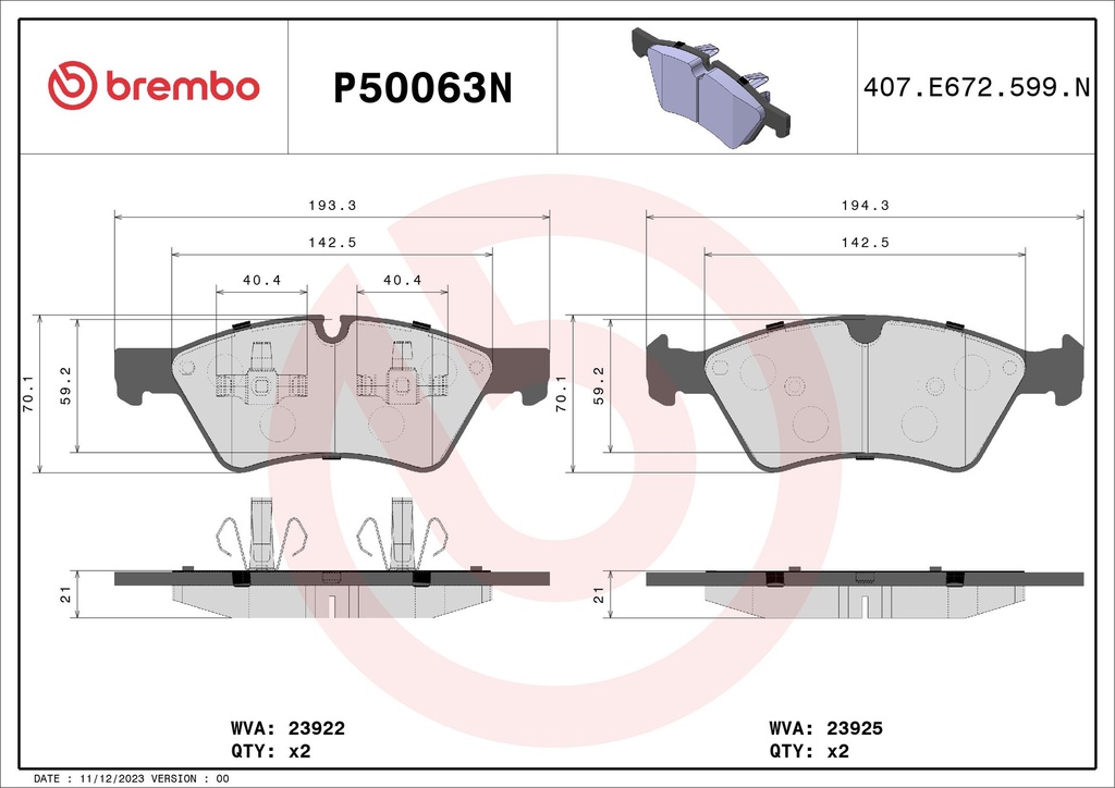 FRONT PADS BREMBO CERAMIC MERC