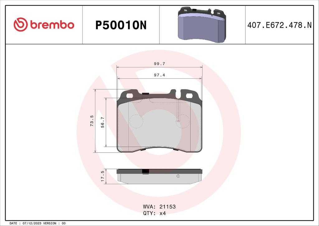 BRAKE PADS FRONT BREMBO CERAMIC MERC