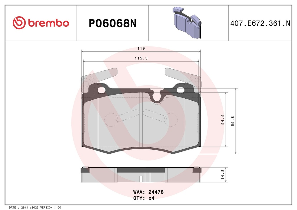 FRONT PADS BREMBO CERAMIC MINI