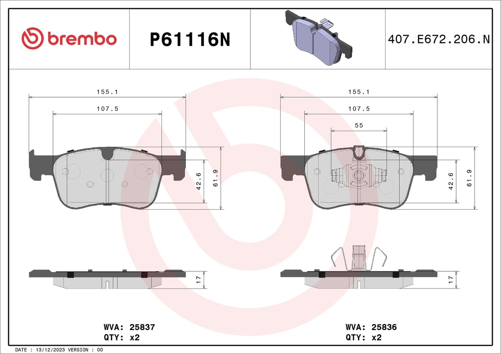 FRONT PADS BREMBO CERAMIC PSA