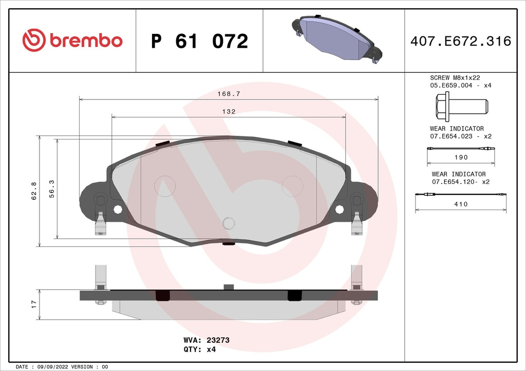 FRONT PADS BREMBO PSA [DNO]