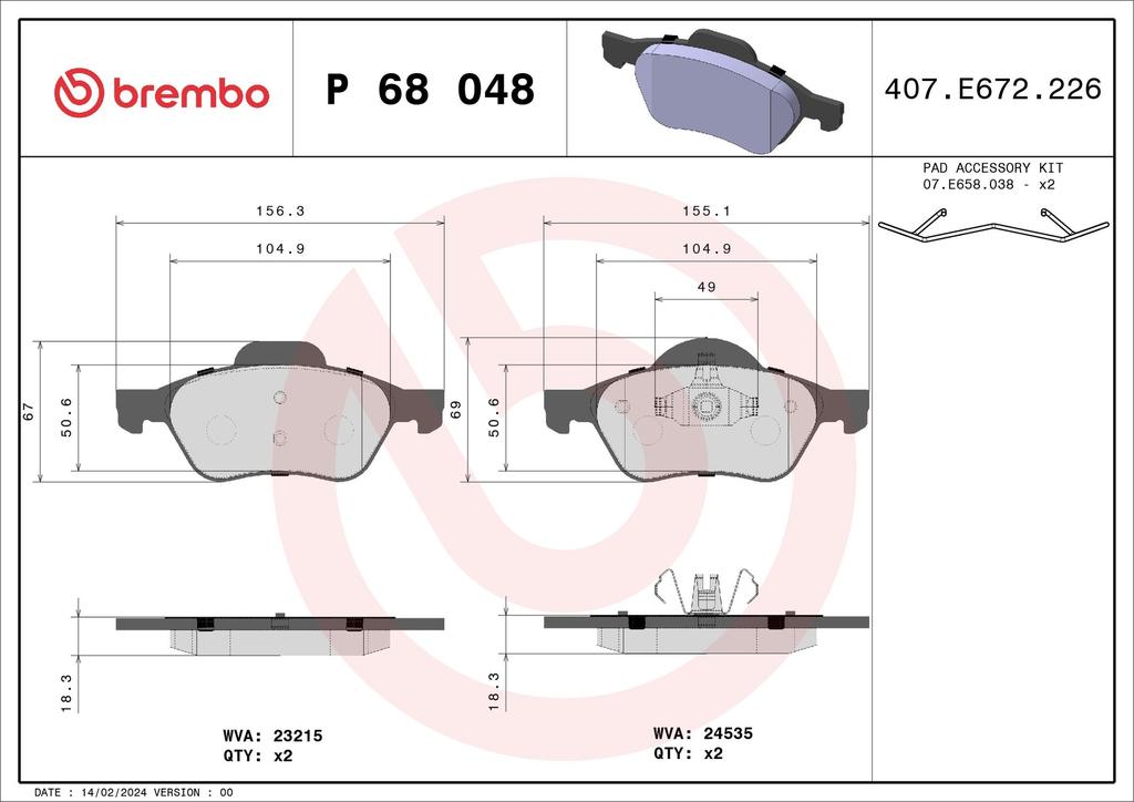 BRAKE PADS FRONT BREMBO RENAULT (DNO)
