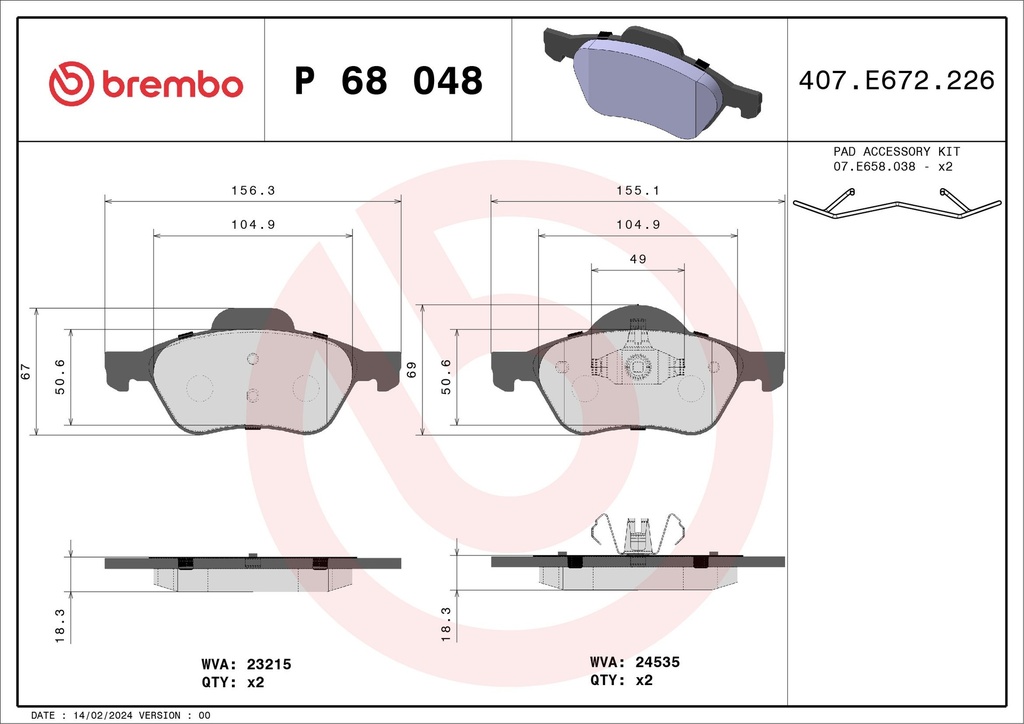 FRONT PADS BREMBO RENAULT [DNO]
