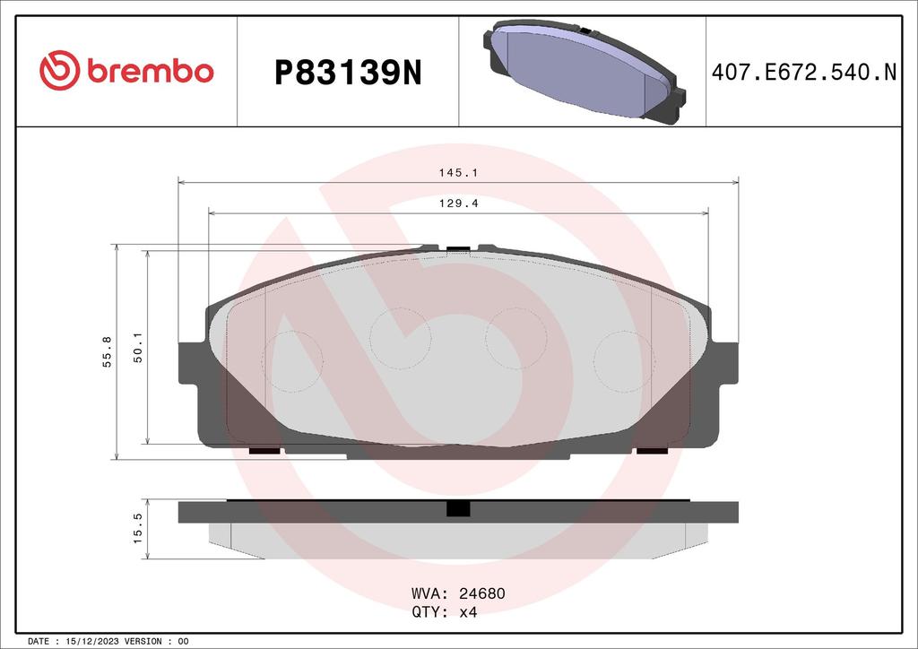 BRAKE PADS FRONT BREMBO CERAMIC TOYOTA