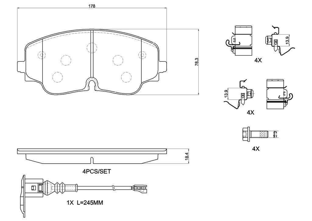 BRAKE PADS FRONT WITH SENSOR BREMBO CERAMIC VAG