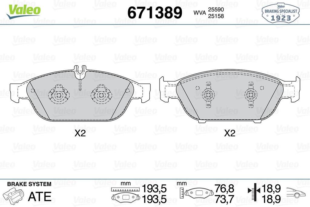 BRAKE PADS FRONT VALEO MERC