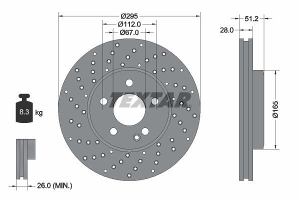 FRONT DISC 295MM CROSS DRILLED TEXTAR MERC