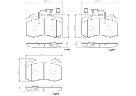 BRAKE PADS FRONT WITH SENSOR BREMBO CERAMIC ALFA