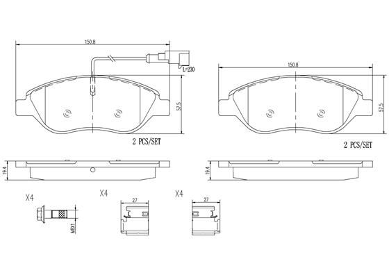 BRAKE PADS FRONT WITH SENSOR BREMBO CERAMIC ALFA FIAT