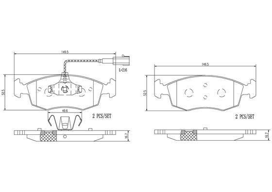 BRAKE PADS FRONT WITH SENSOR BREMBO CERAMIC FIAT