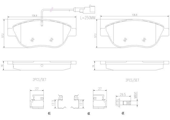 BRAKE PADS FRONT WITH SENSOR BREMBO CERAMIC FIAT