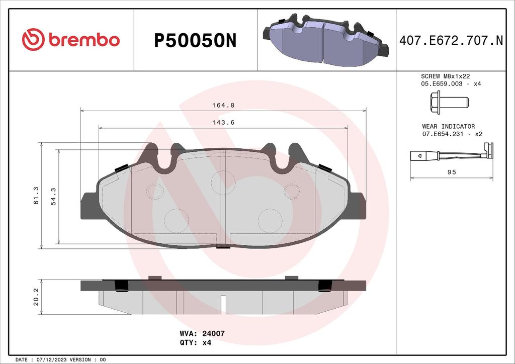 BRAKE PADS FRONT WITH SENSOR BREMBO CERAMIC MERC (BOSCH CALIPER VERSION)