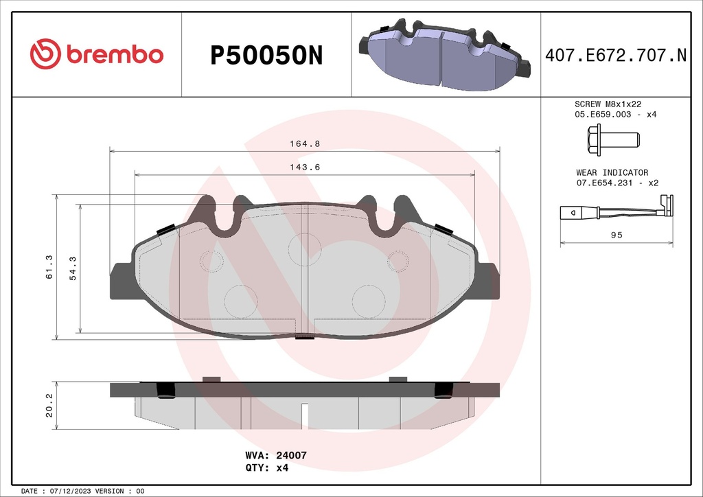 FRONT PADS W/SENSOR BREMBO CERAMIC MERC
