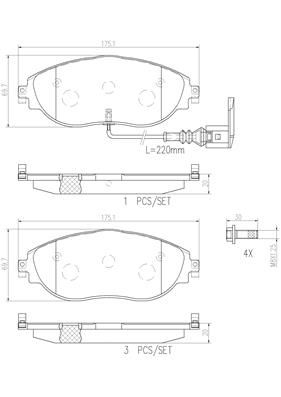 BRAKE PADS FRONT WITH SENSOR BREMBO CERAMIC VAG