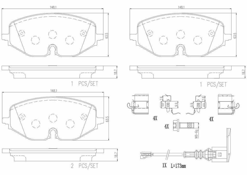BRAKE PADS FRONT WITH SENSOR BREMBO CERAMIC VAG