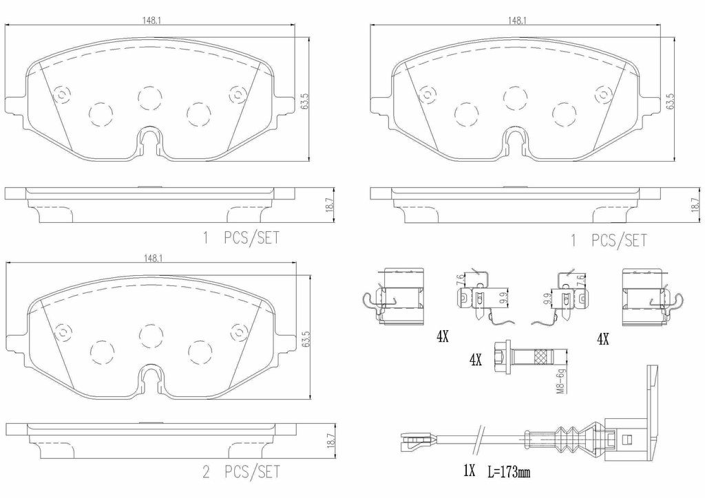 FRONT PADS W/SENSOR BREMBO CERAMIC VAG