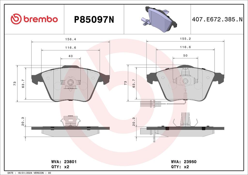 BRAKE PADS FRONT WITH SENSOR BREMBO CERAMIC VAG
