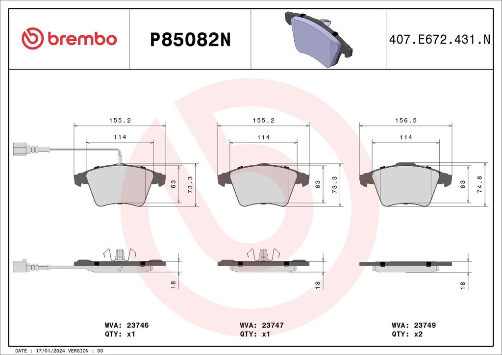 BRAKE PADS FRONT WITH SENSOR BREMBO CERAMIC VAG