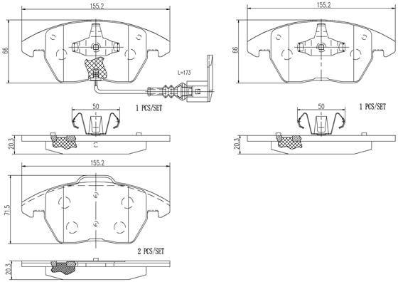 BRAKE PADS FRONT WITH SENSOR BREMBO CERAMIC VAG
