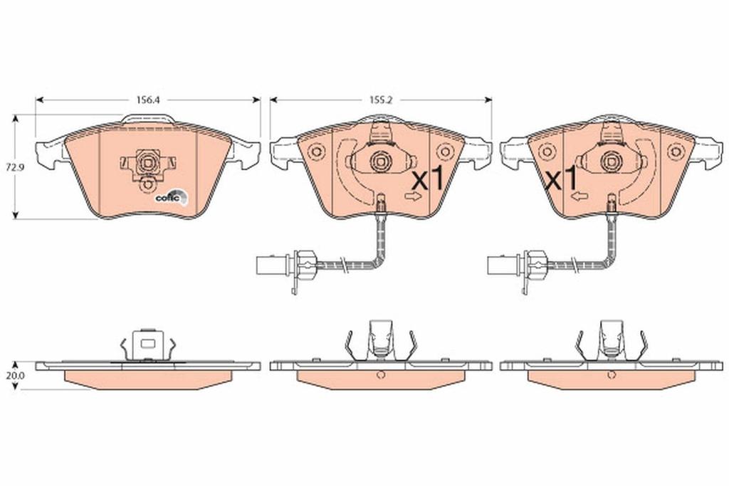 BRAKE PADS FRONT WITH SENSOR TRW VAG