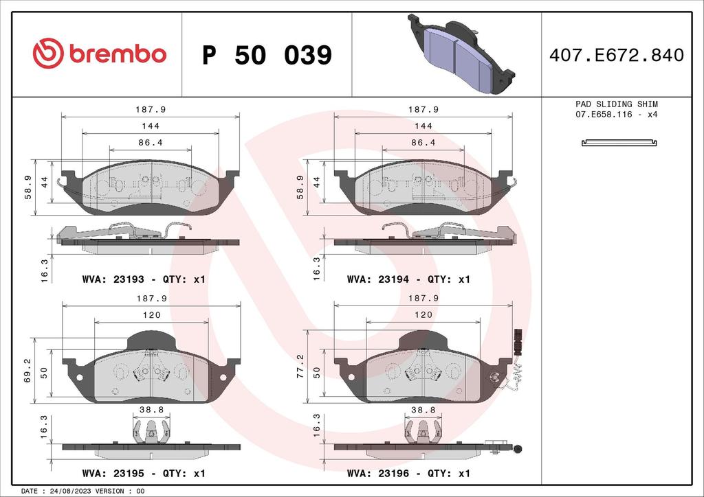 BRAKE PADS FRONT WITH SENSOR BREMBO MERC