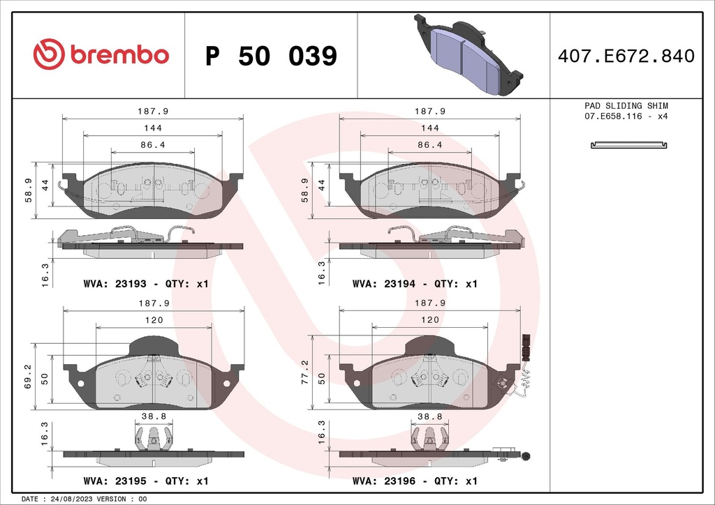 FRONT PADS WITH SENSORS BREMBO  MERC