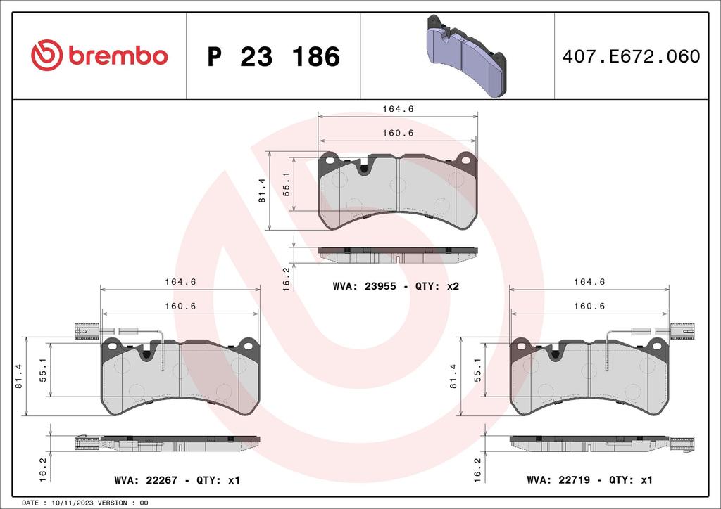 BRAKE PADS FRONT WITH SENSOR BREMBO ALFA