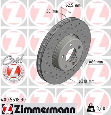 FRONT DISC 318MM CROSS DRILLED ZIMMERMANN MERC