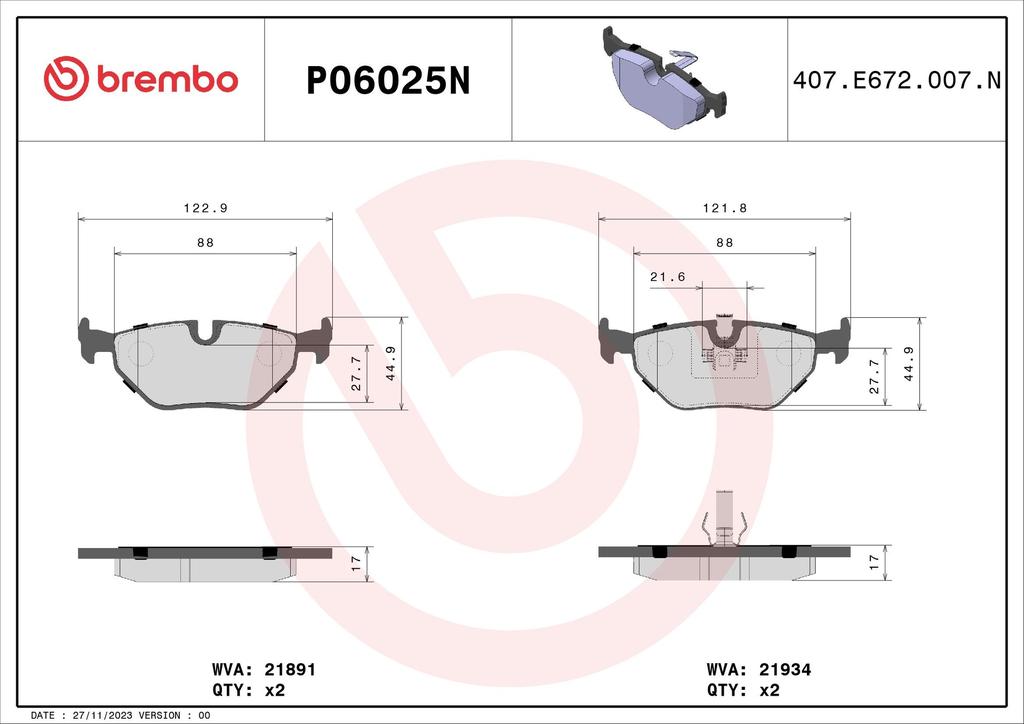 BRAKE PADS REAR BREMBO CERAMIC BMW