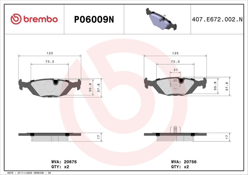 REAR PADS BREMBO CERAMIC BMW