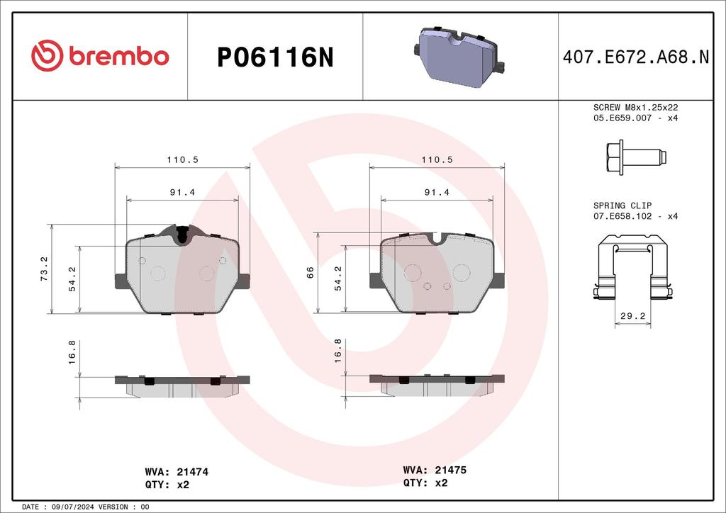 BRAKE PADS REAR BREMBO CERAMIC BMW TOYOTA