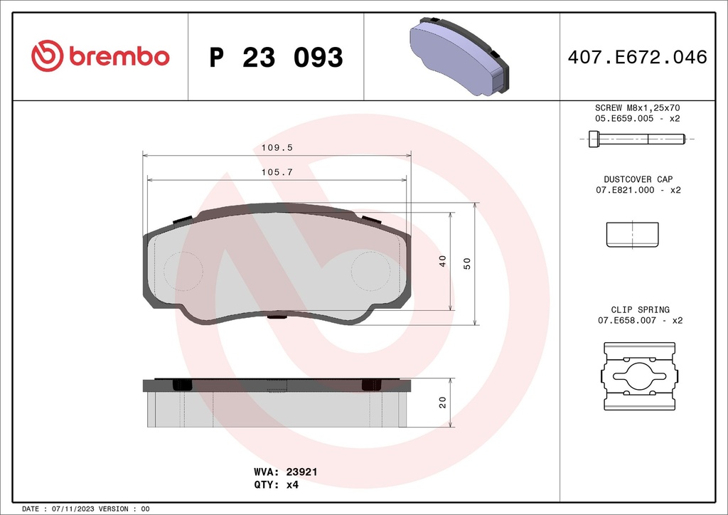 REAR PADS BREMBO FIAT