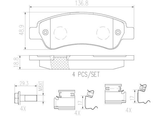 BRAKE PADS REAR BREMBO CERAMIC FIAT PSA