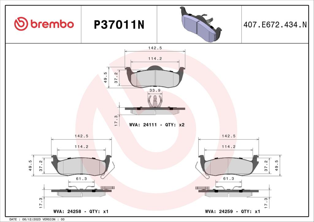 BRAKE PADS REAR BREMBO CERAMIC JEEP