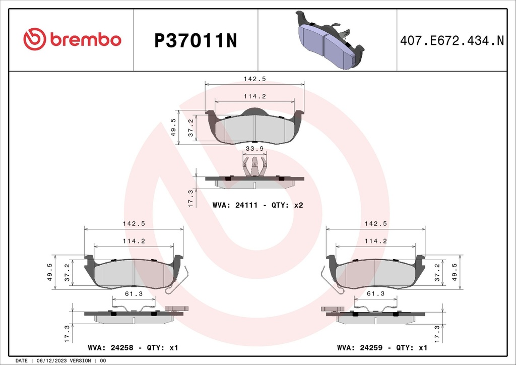 REAR PADS BREMBO CERAMIC JEEP