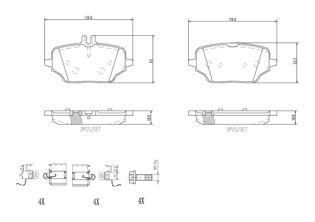 BRAKE PADS REAR BREMBO CERAMIC MERC